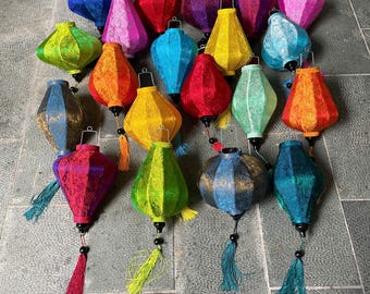 16pcs Hoi An Bamboo Silk Lantern 35cm, Mix Color, Wedding Patio Decor