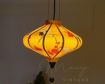 Bamboo waterproof lantern 35cm - crane and cherry flower pattern - Fabric #26 - outdoor lantern. garden lantern. wedding lantern. lucky lamp