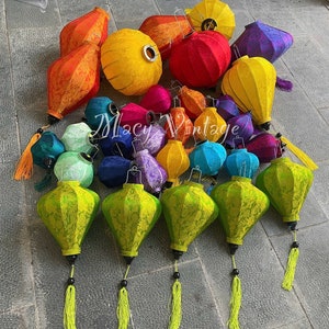 Set of 40 Hoi An bamboo silk lanterns - Mix 22cm, 35cm, 47cm - Full of color - Wedding decoration - Lanterns for tent - Home lamp decorate