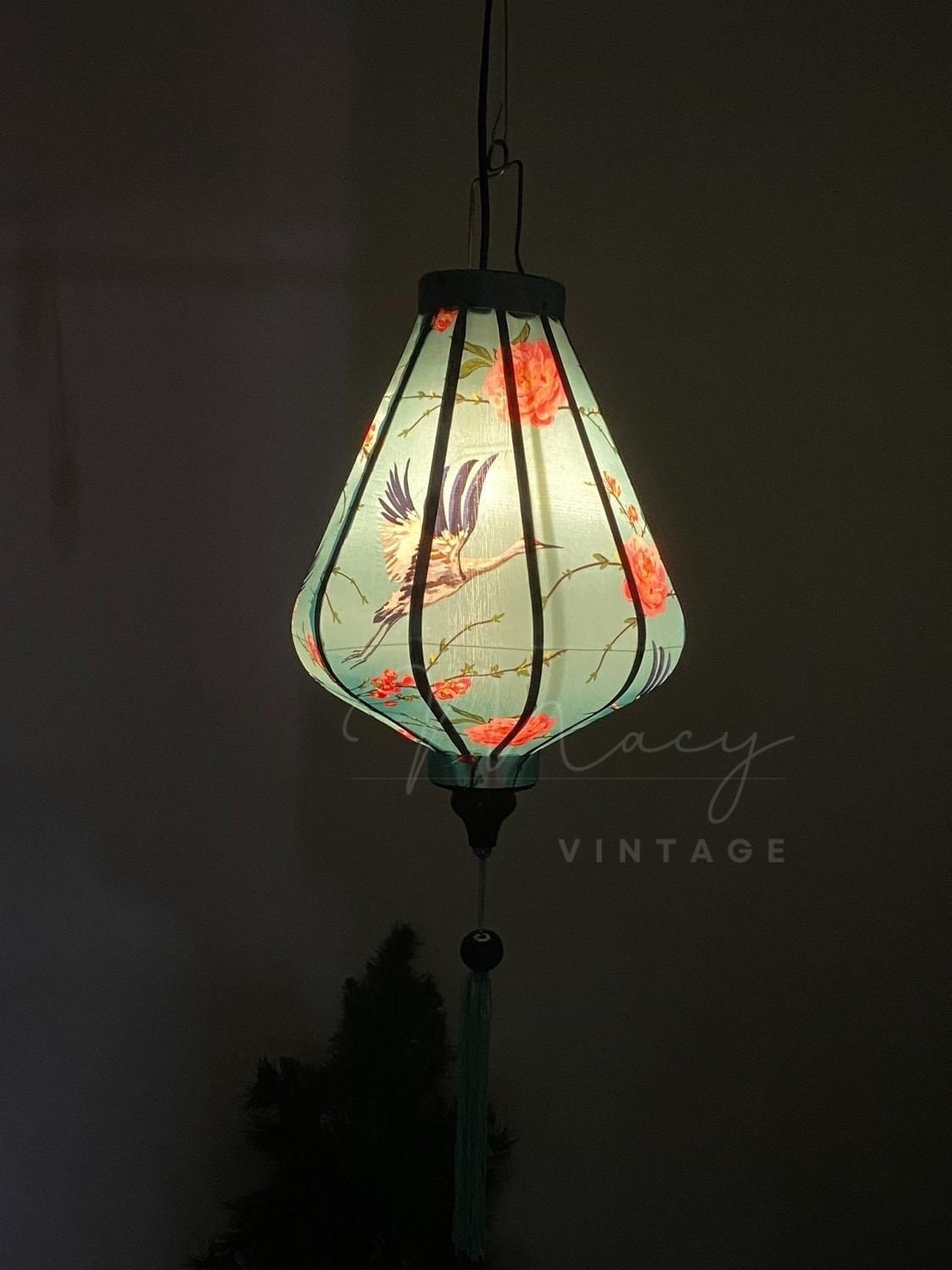 Hoi An Bamboo Lantern: Crane & Flower Pattern, 35cm