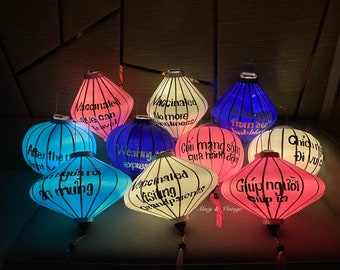 Community project with message from lanterns - Set 10 lanterns - Mix size, shape, color and fabric - Please contact me for a custom order