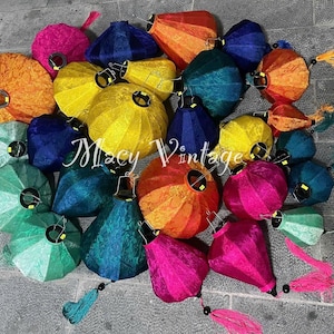 Set of 40 Hoi An bamboo silk lanterns - Mix 22cm, 35cm, 47cm - Full of color - Wedding decoration - Lanterns for tent - Home lamp decorate