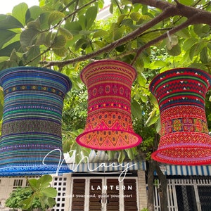 Set of 3 Vietnam ethnic brocade lanterns - Mix color -  Restaurant lamp - Wedding lantern - Lantern for home decorate