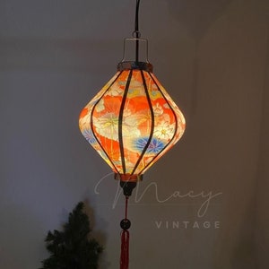 Hoi An bamboo waterproof lanterns 35cm - Lotus patter - Fabric #20 - Outdoor lantern. Bedroom lamp. Balcony lantern. Garden lantern