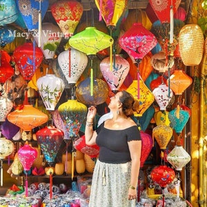 Set of 4 Hoi An bamboo silk lanterns 35cm - Mix shape and color - Personalization - Patio decoration - Wedding lanterns - Garden lanterns