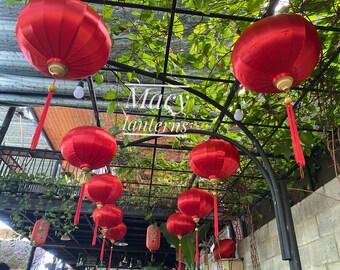 16 bamboo lanterns 35cm - Red Color - Round/Balloon shape - Wedding decor - Garden decoration - Restaurant lanterns - waterproof lanterns