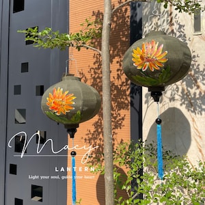 Set 2 Hoi An traditional  bamboo lanterns 35cm - Hand painted lantern with sunflowers - Wedding decoration - Garden lantern