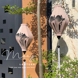 2pcs Hoi An traditional  bamboo lanterns 35cm - Hand painted lantern with Hoi An old town pattern - Wedding decoration - Garden lantern