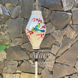 Vietnamesische Laternen 35cm - Handmalerei mit Vögeln und Kirschblüte - Bambus Klapp-Laterne - Laterne für Garten, Laternen für Zuhause