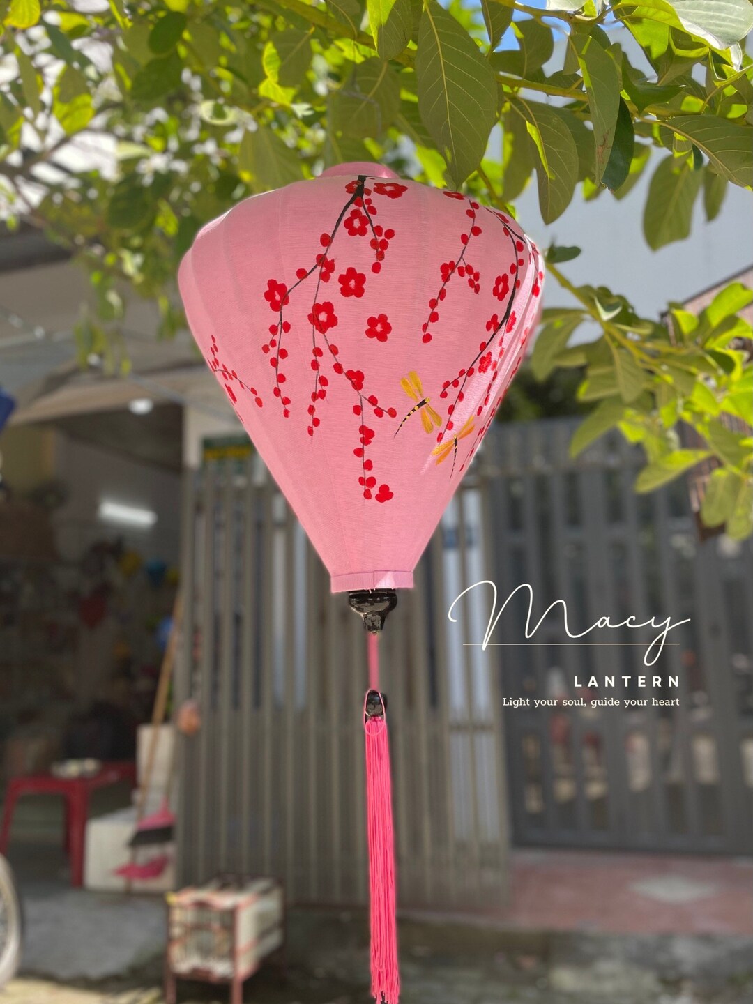 Vietnamese Lanterns 70cm Hand Painting With Dragonfly and Cherry