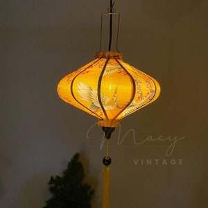 Bamboo Lantern: 3D Cherry Blossom Crane Fabric, Home Decor (35cm)