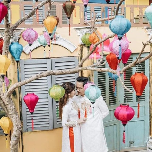 2 Lanterne Giapponesi In Seta 45cm Pieghevoli Per Decorazioni Festa Amosfun - 3