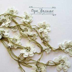 Bestseller White Flower Turkish Oya Necklace, Crochet Flower Long Necklace, White Bead Lariat Necklace, Floral Wrap Necklace Gift for Her