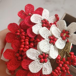 Crochet Flower Long Necklace, Turkish Oya Lariat, Red Beaded  Necklace,  Summer Necklace Birthday Gift For Her