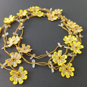 Yellow Flower Crochet Necklace, Yellow Flower Lariat, Long Beaded Summer Necklace Mother&#39;s Day Gift For Her