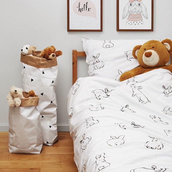 Housse de couette en coton lapins, Housse de couette imprimée, Literie pour enfants, Linge de lit avec animal, Doux et sûr, Ensemble de literie pour enfants