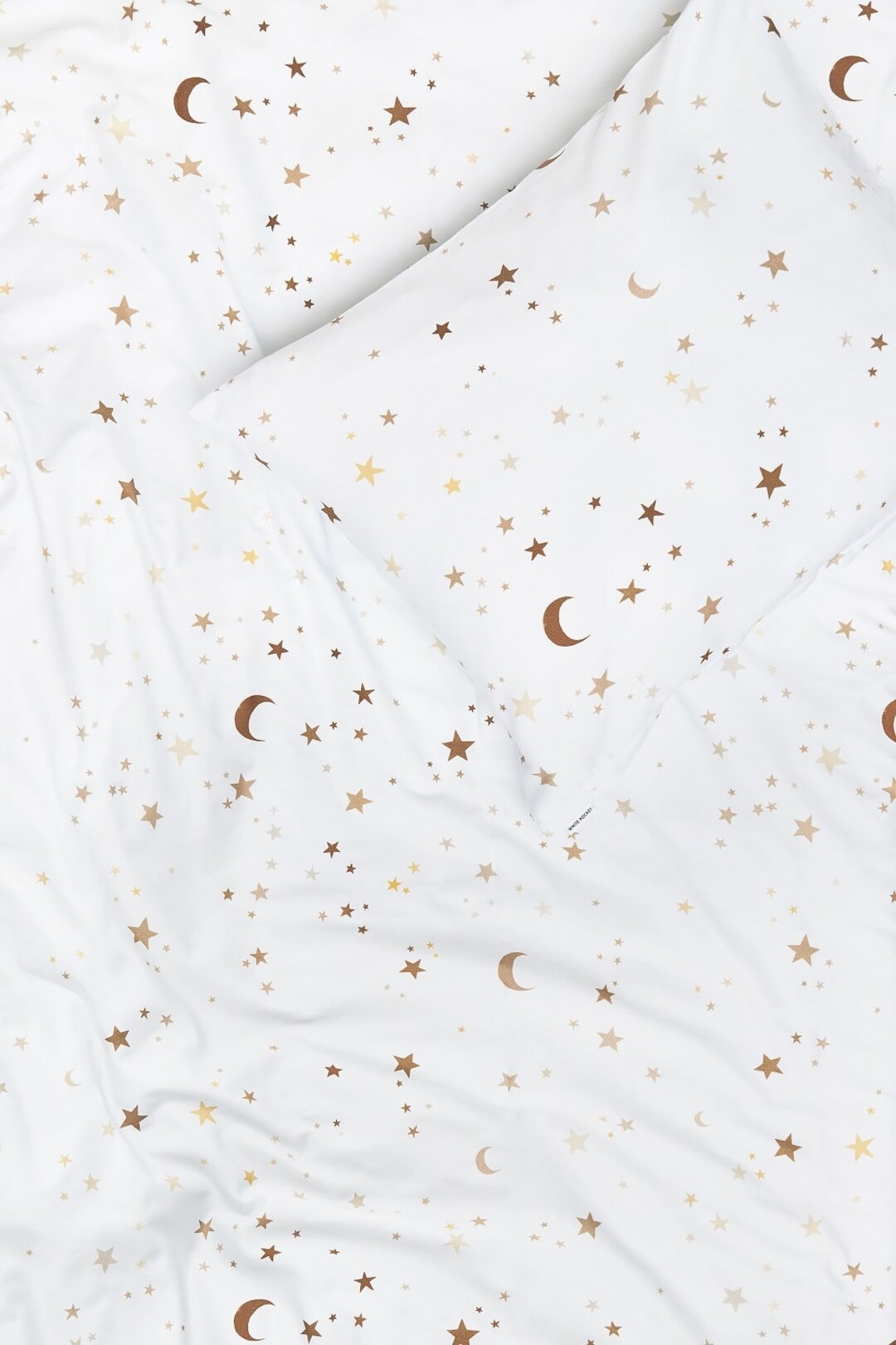 Stars Cotton Duvet Cover, White and Gold Bed Linen, Duvet Cover With