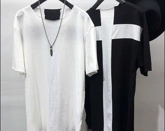 XS - T-shirt Summer Scoop Neck Homme 8XL / Black White Colourblock / Manches courtes / Asymétrique Coupe décontractée Drop shoulder