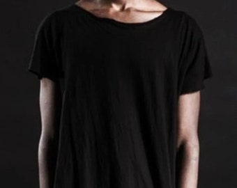 XS - 8XL Summer Men's Scoop Neck Side Asymmetric Side T-shirt / Short Sleeve / Relaxed fit Drop shoulder