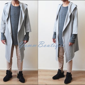 Oversized Men's Half Sleeve 4/3 Cardigan Overlong Extended Raw Edges Jackets