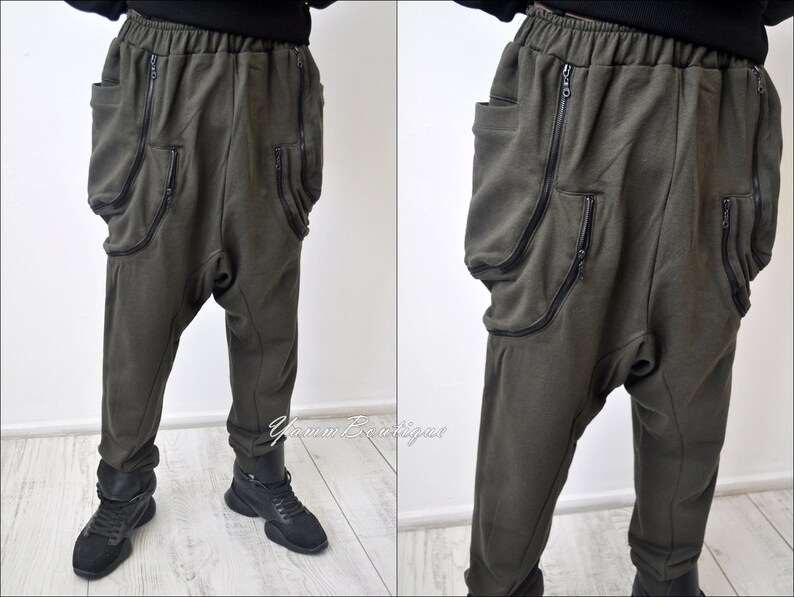 Asymmetric Extravagant Baggy Black Loose Casual Drop Crotch Multi-zippered Pockets Harem Pants Streetwear Steampunk Hiphop Gothic