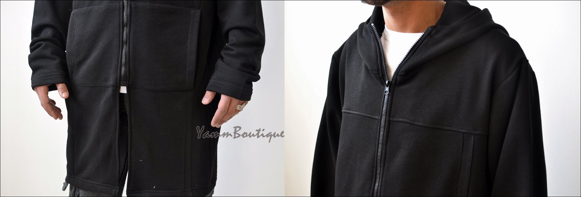 Men's Dark Black Relaxed-fit Oversized Overlong Hooded Zip | Etsy