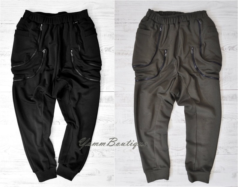 Asymmetric Extravagant Baggy Black Loose Casual Drop Crotch Multi-zippered Pockets Harem Pants Streetwear Steampunk Hiphop Gothic