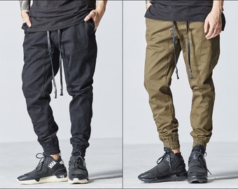 Men's Black Sarouel Slim Fitted Bottom Cuffed Lounge Sweatpant Jogger Pants Jersey  /  Casual Pants-Trouser