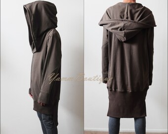 XS-6XL Oversized Essentials Oversized Hood Long Sleeve Hoodie // Raw Edges at Sleeve Cuffs // Avant Garde Over long Hoodie Vintage-BB050