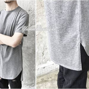 XS-6XL Men's Cotton Loose Wide Neck Back Long Lengthen Extended Back Long Oval Tee Tshirt-BB402