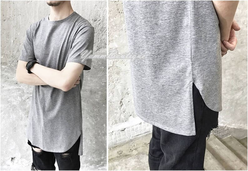 XS-6XL Men's Cotton Wide Neck Back Long Lengthen Extended Back Long Oval Tee Tshirt 