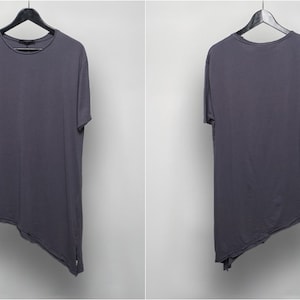 XS - 8XL Summer Men's Scoop Neck Asymmetric Side T-shirt / Short Sleeve / Relaxed fit Drop shoulder Top Shirt-BB501-E