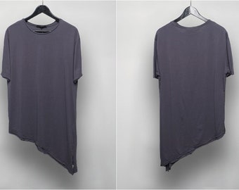 XS - 8XL Summer Men's Scoop Neck Asymmetric Side T-shirt / Short Sleeve / Relaxed fit Drop shoulder Top Shirt-BB501-E