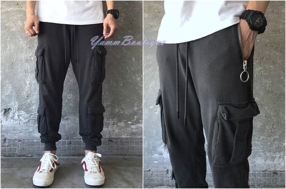 Militär Tapered Lockere Seitentaschen Reißverschluss-BB247 Herrn Diognal Passform 3 / Biker Cargohose Fit Jogginghose Runder Jogger Reißverschluss