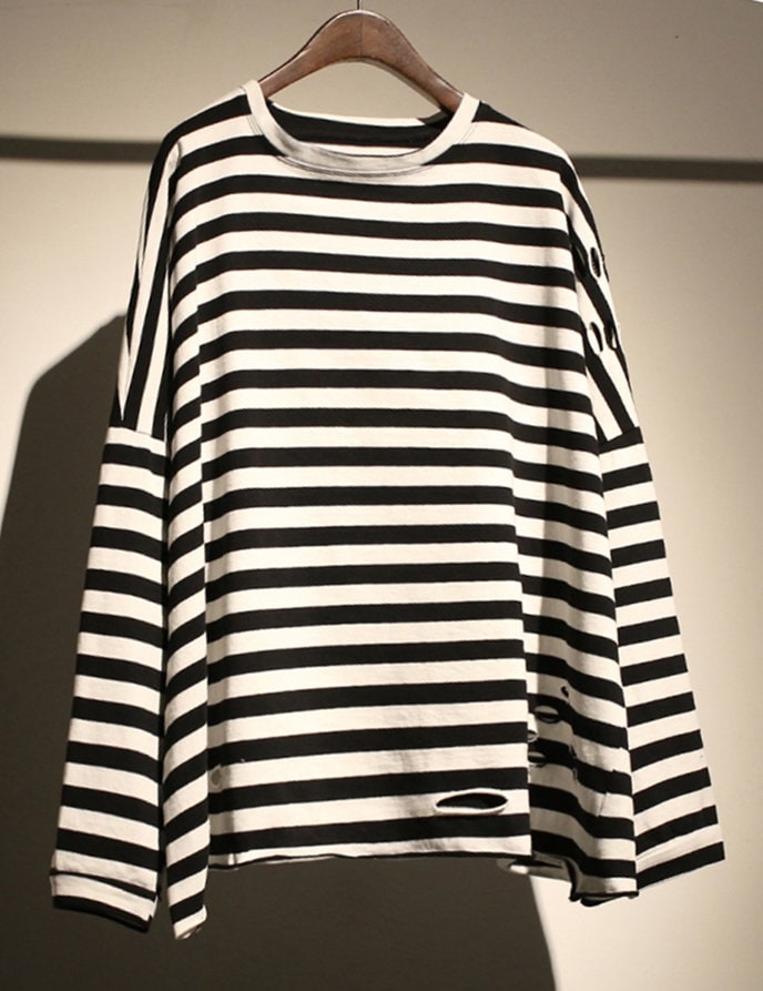 Unisex Striped Long Sleeve Under Scoop Knit T-shirt / Loose - Etsy