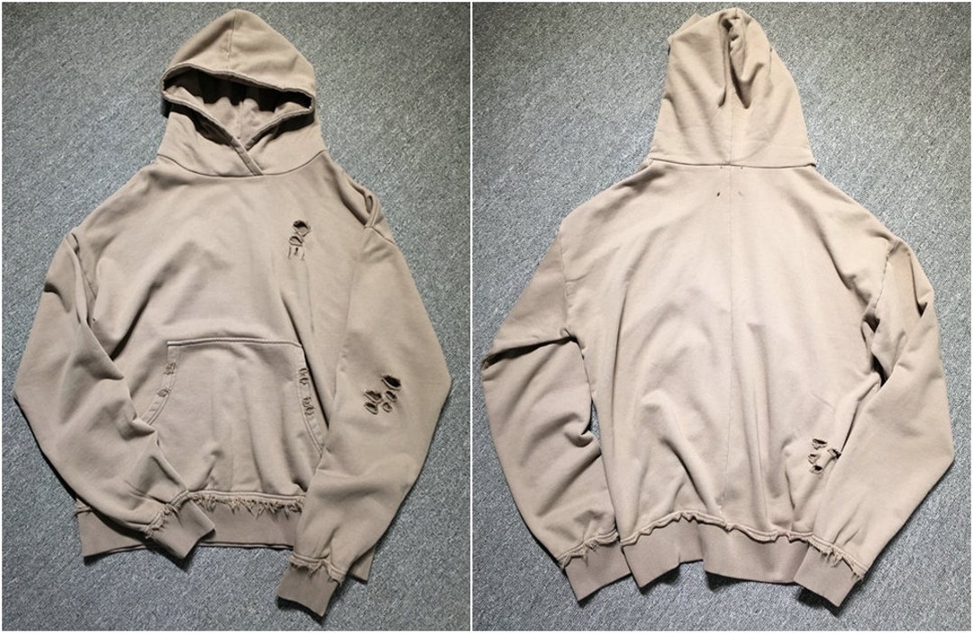 Ripped Frayed Essential Cross Hoodie / Oversized Raw Edges Men's