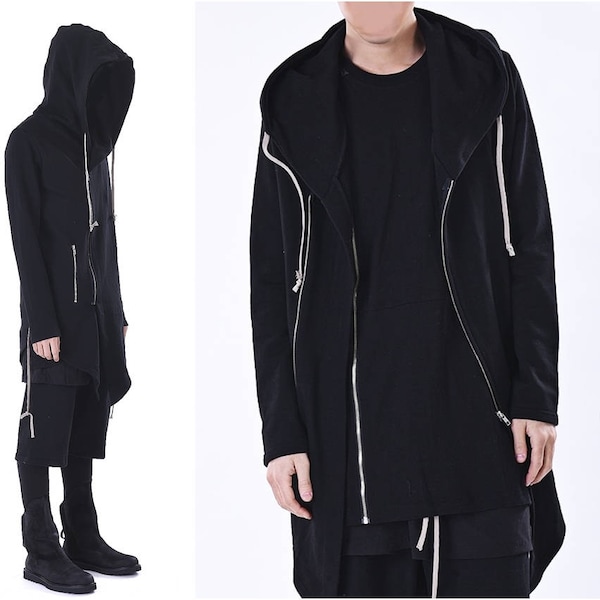 XS-8XL 2024 Steampunk Fitting Hooded Zip-up Jacket / Long Sleeve Hoodie // Gothic Avant Garde Over long Hoodie-BB021