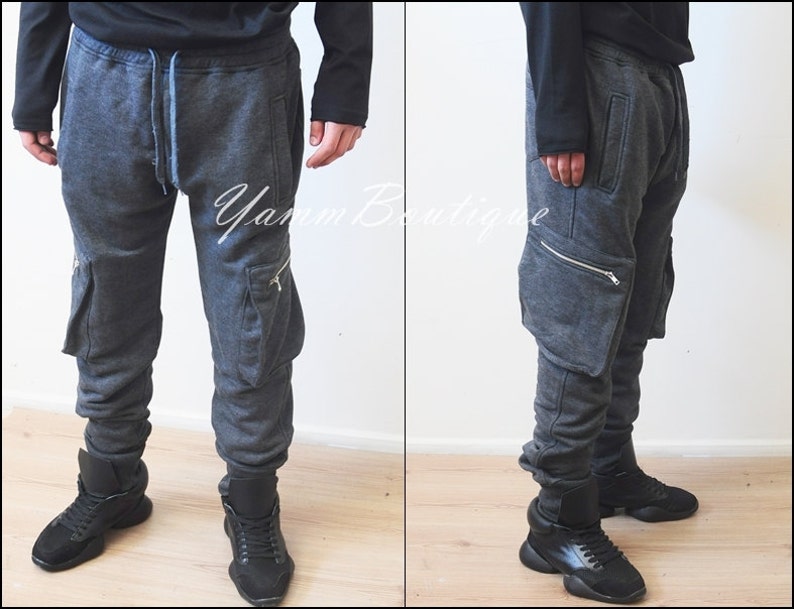 Men's Low Drop Crotch Sides Baggy Cargo Pockets Sweatpant - Etsy