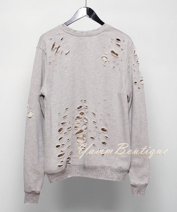 Destroyed Distressed / Ripped Frayed Essential Sweatshirt Pullover