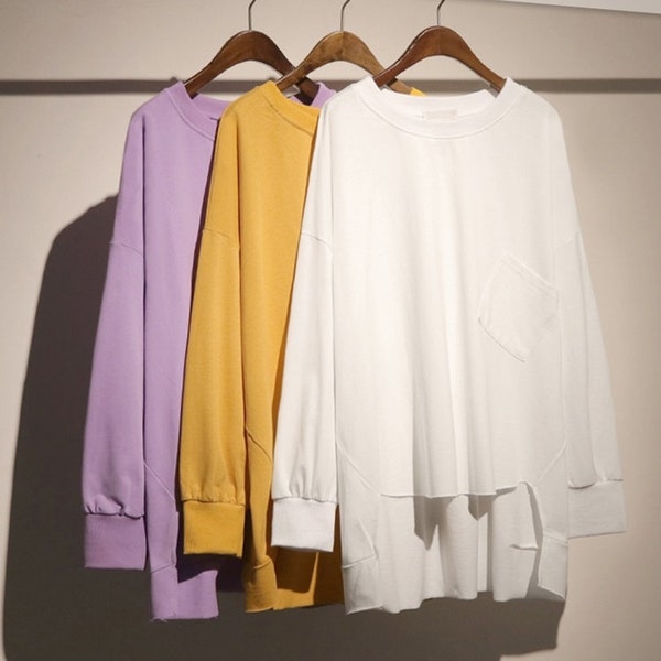 Unisex Loose Pullover / Asymmetrics Cuts /  Overlong Oversized Long Sweatshirt /  Pullover / Longline