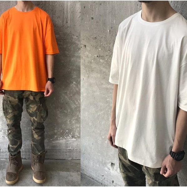 Men's New Oversize Solid Color Loose Short Sleeve T-shirt  / Relaxed Fit Longline / Drop Shoulder-BB461
