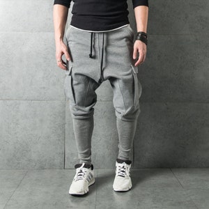 Men's Low Drop Crotch Harem Pocket Relaxed Sweatpants /slim-fit Zip ...