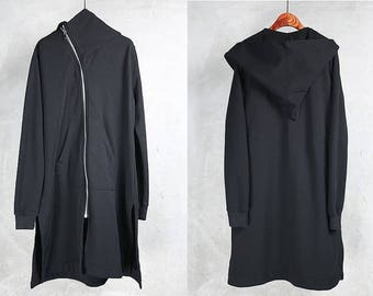 Women Asymmetric Long Hoodie - Overlong Oversized Irregular Coat Winter Loose Windbreaker Casual