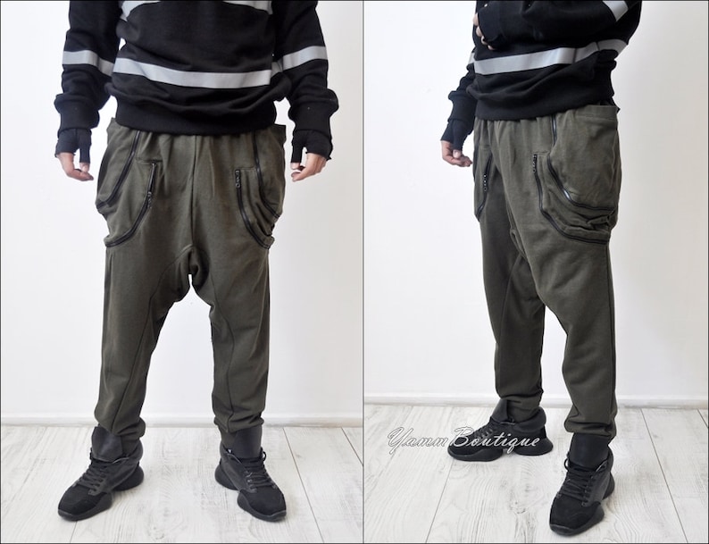 Asymmetric Extravagant Baggy Black Loose Casual Drop Crotch Multi-zippered Pockets Harem Pants Streetwear Steampunk Hiphop Gothic