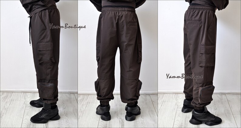 2 Pieces Brown Sets Men Fashion Detachable Cargo Waistcoat With Pockets Military Jacket And Loose Fit Elastic Waist Buckle Pants Hip Hop