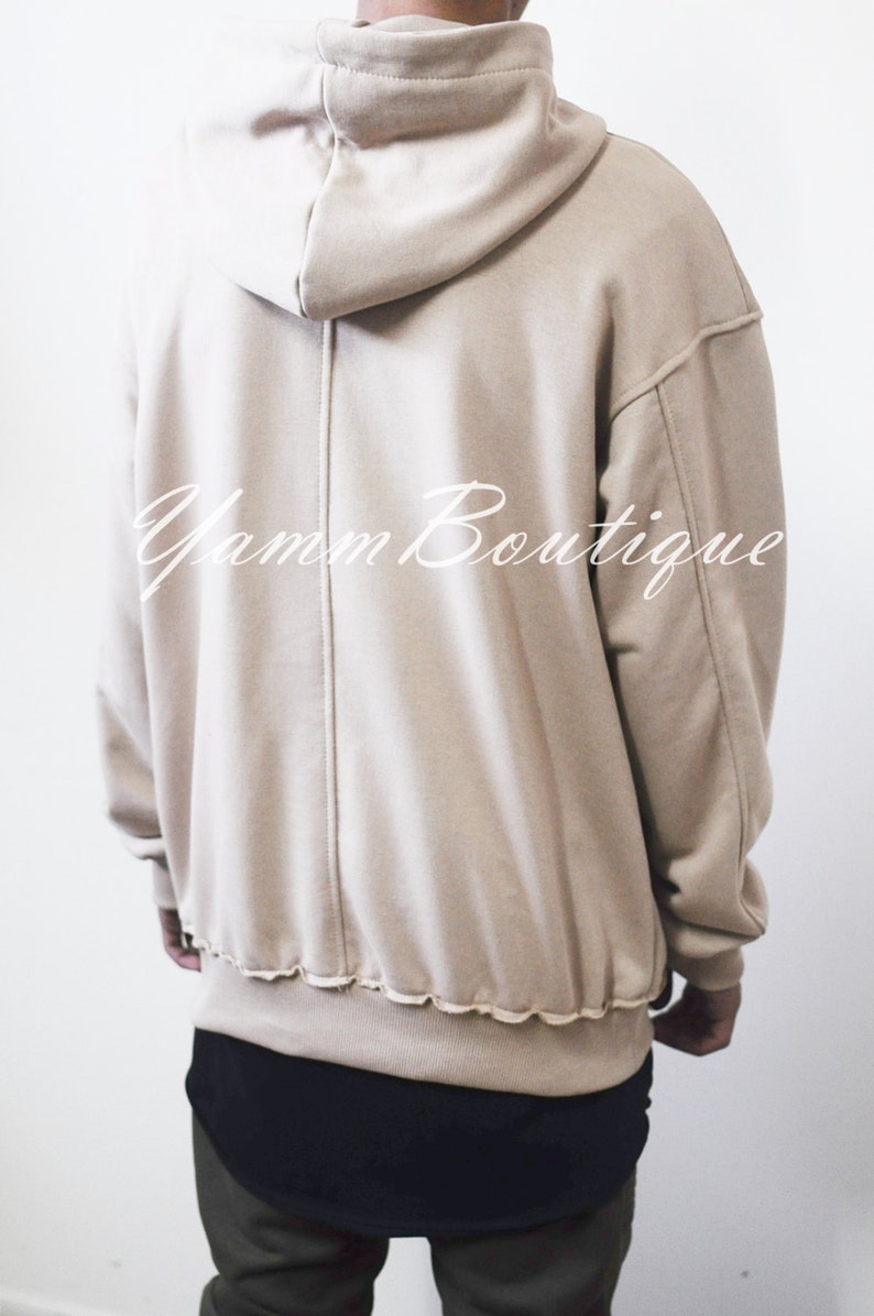 Oversized Essentials Men/'s Raw Edge 80/'s Sweater Oversized Fit Dropped Shoulder RearNeck Badge Kanye Hoodie