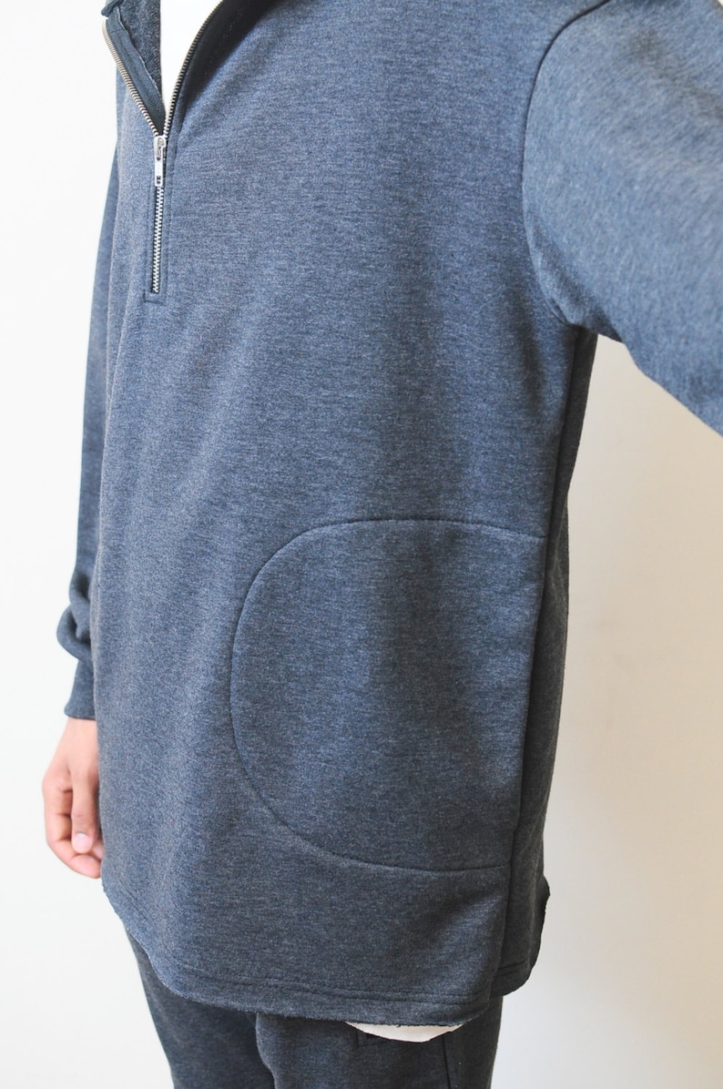 Winter Essential Raw Half Zip Hoodie Oversized Men/'s Sweater Drop Shoulder RearNeck Badge Kanye Hoodie