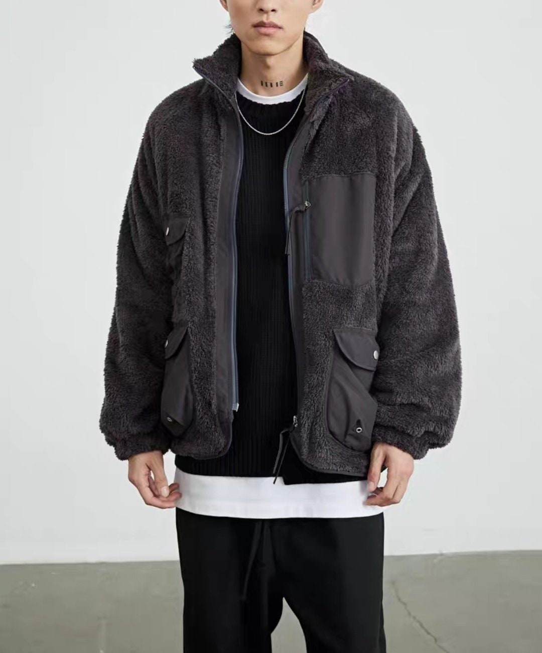 Men s Plus Size Oversized Sherpa Anorak Boxyfit Furry Jacket