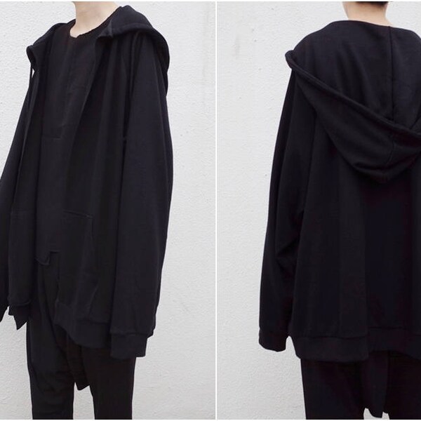 Oversized Loose Fit Cape-Style Overlong Pullover Asymmetrical Cotton Mix Hoodie / LongDress Tunic Kaftan