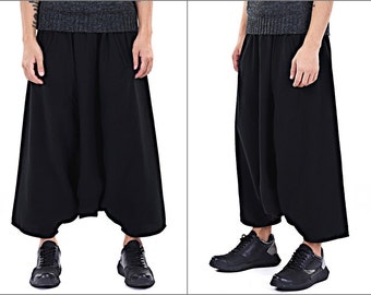 High Tech Dropped Crotch Sarrouel Japanese Wide Leg Stretch Cotton Trouser Short / Yoga Pant / Unisex Sarouel Harem Pant